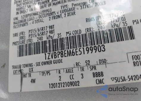 2014 Ford Mustang V6 Premium из США, поврежденный, VIN 1ZVBP8EM6E5199903